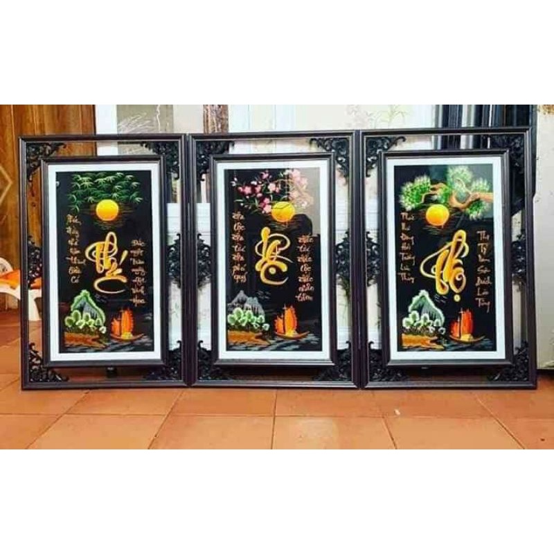 (Tranh thêu sẵn) Bộ tranh PHÚC LỘC THỌ PHONG CẢNH 1 bộ gồm 3 bức tất cả "ĐÃ THÊU SẴN" về chỉ việc đóng khung.