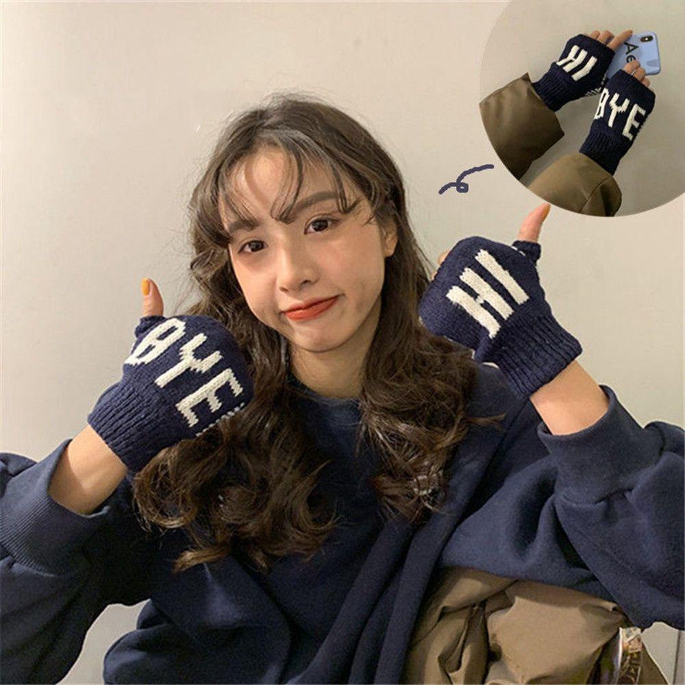 Găng Tay Hở Ngón Vải Nhung Dệt Kim Thoáng Khí Thời Trang Thu Đông Cho Nam