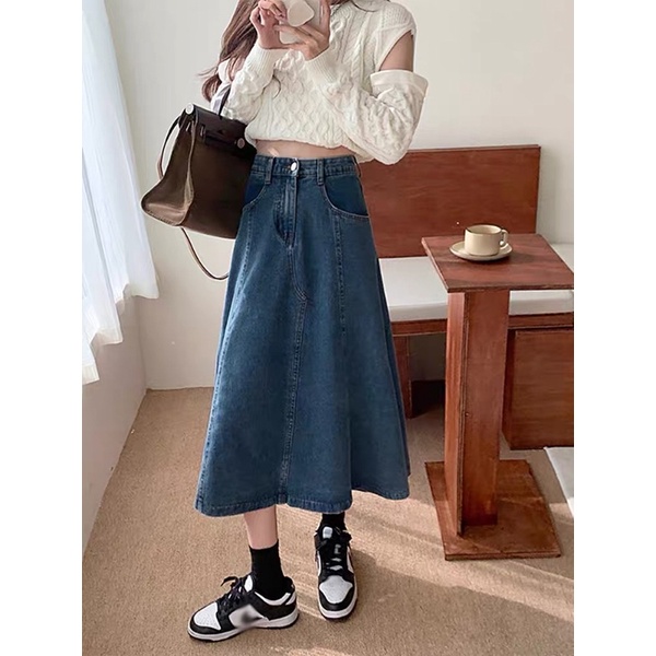 CHÂN VÁY JEANS NỮ XOÈ DÁNG DÀI ULZZANG