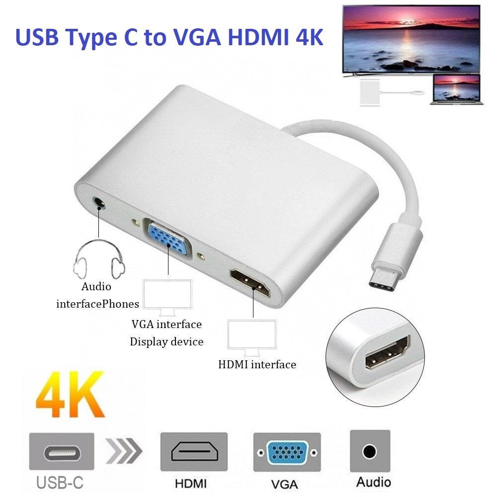 [Mã ELHACE giảm 4% đơn 300K] Cáp chuyển tín hiệu USB Type C sang cổng HDMI Ultra HD 4K &amp; Cổng VGA có âm thanh