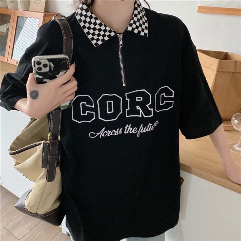 Áo Thun Polo Unisex CORC màu ĐEN form rộng  Chất thun da cá form nam nữ unisex/Áo thun có cổ style Ulzzang