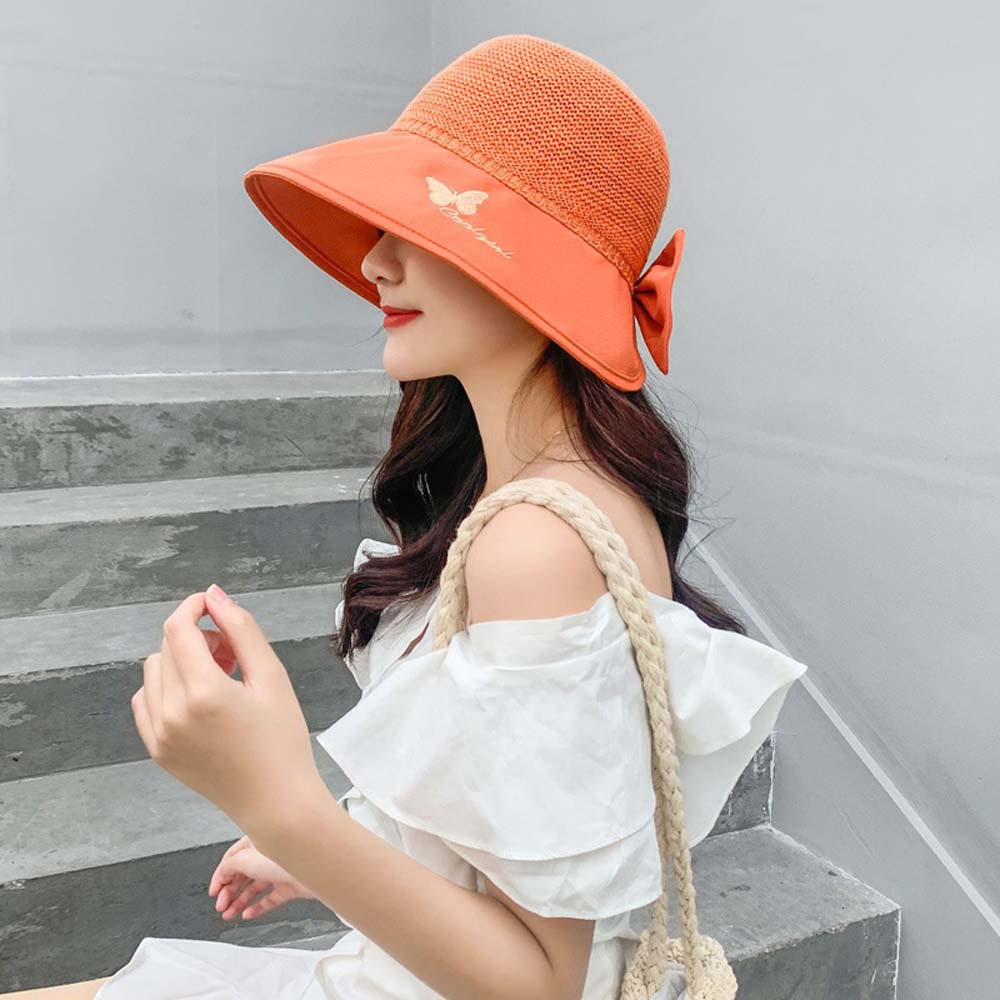 Mũ chống nắng vải cotton thông thoáng thiết kế có thể xếp lại chống tia uv họa tiết hình bươm bướm cho nữ