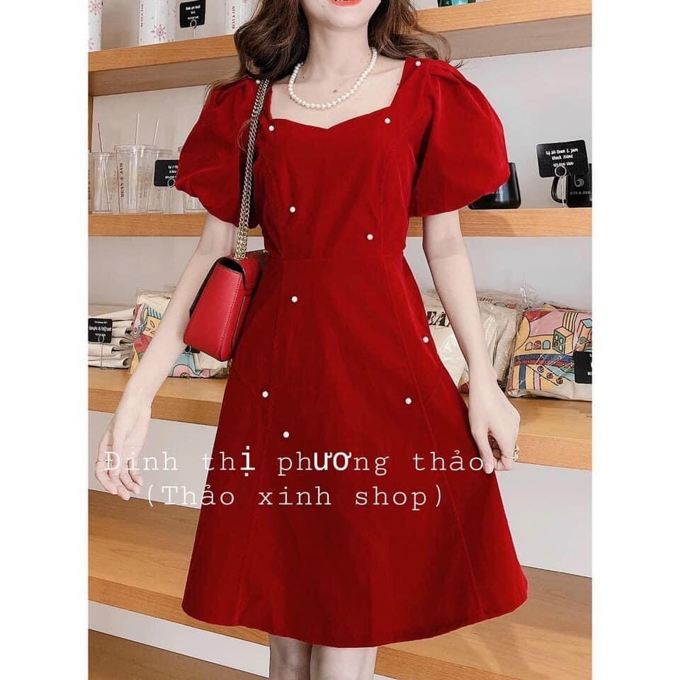 Váy đầm nữ tay phồng đính hạt HT81