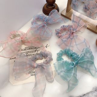 Dây cột tóc nơ sọc caro