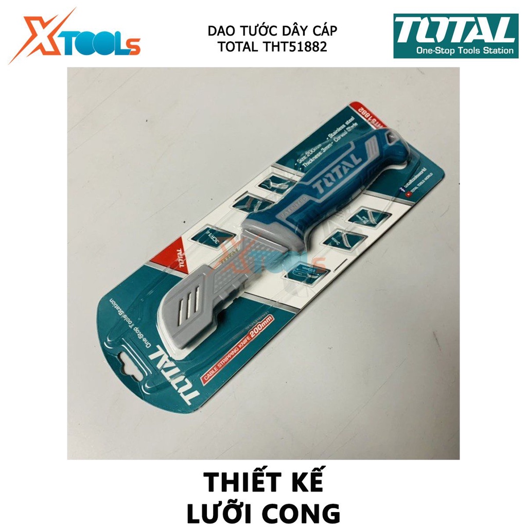 Dao tước dây cáp lưỡi cong TOTAL THT51882 | dụng cụ tuốt dây điện Kích thước 200mm, Chất liệu thép không gỉ, Có nắp vỏ n