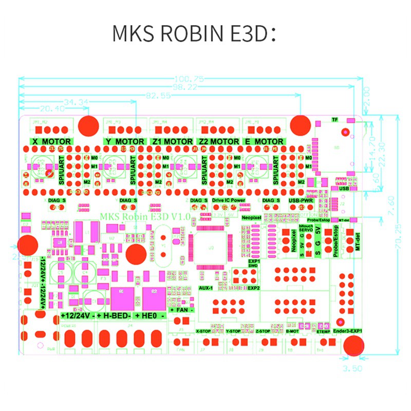 CR Bo Mạch Điều Khiển Mks Robin 32bit Cho Máy In 3d Tmc2209 Uart E