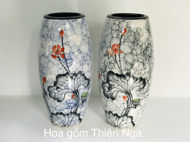 Bình hoa gốm sứ bom hoa sen Bát tràng - cao 30cm