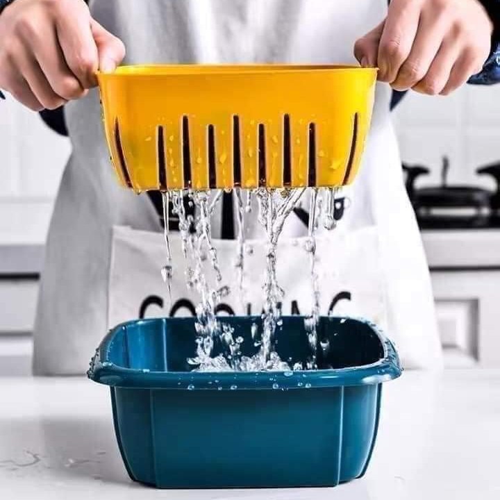 Hộp đựng thực phẩm có nắp đậy cao cấp mẫu vuông, khay nhựa để tủ lạnh kèm rổ ráo nước để bảo quản rau củ quả tiện dụng