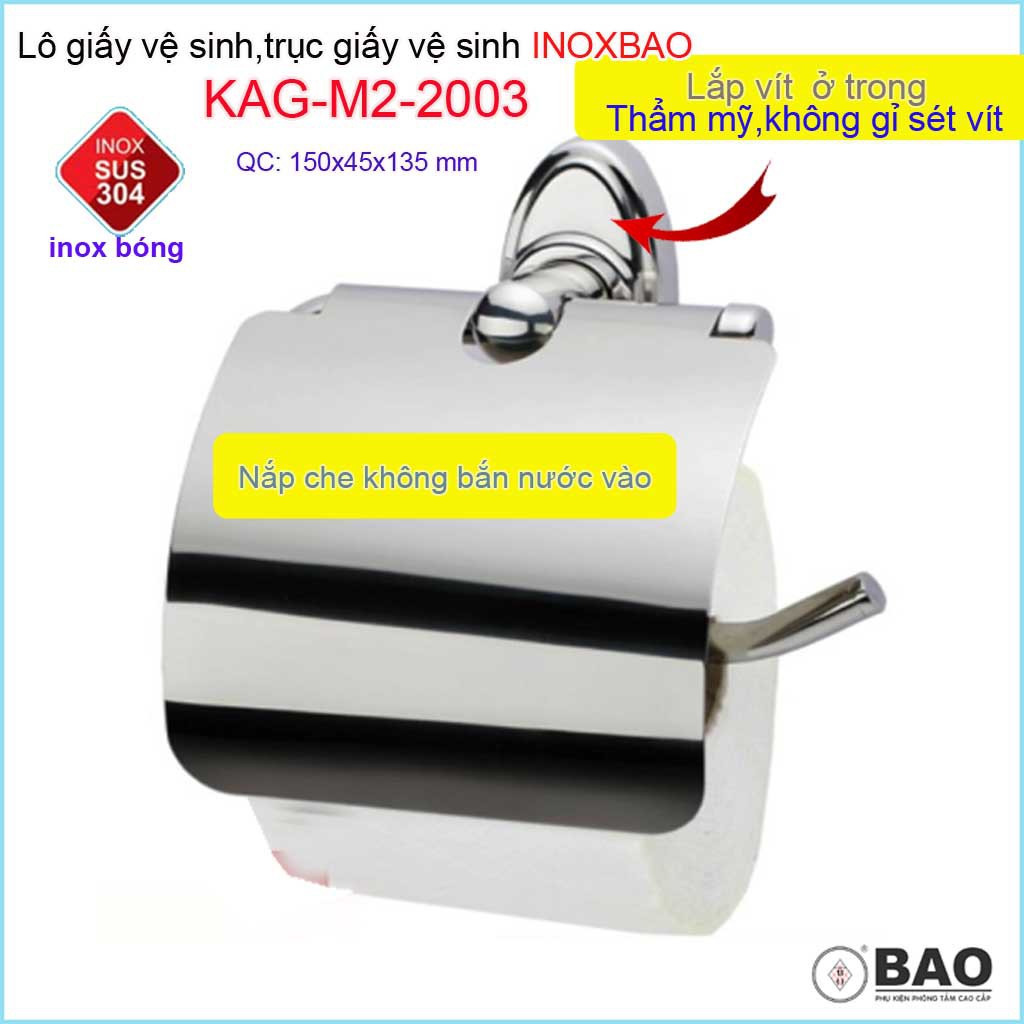 Hộp đựng giấy vệ sinh Inox Bảo KAG-M2-2003,  Móc giấy toilet SUS304 đế tròn inox dập khuôn cao cấp thiết kế tuyệt đẹp