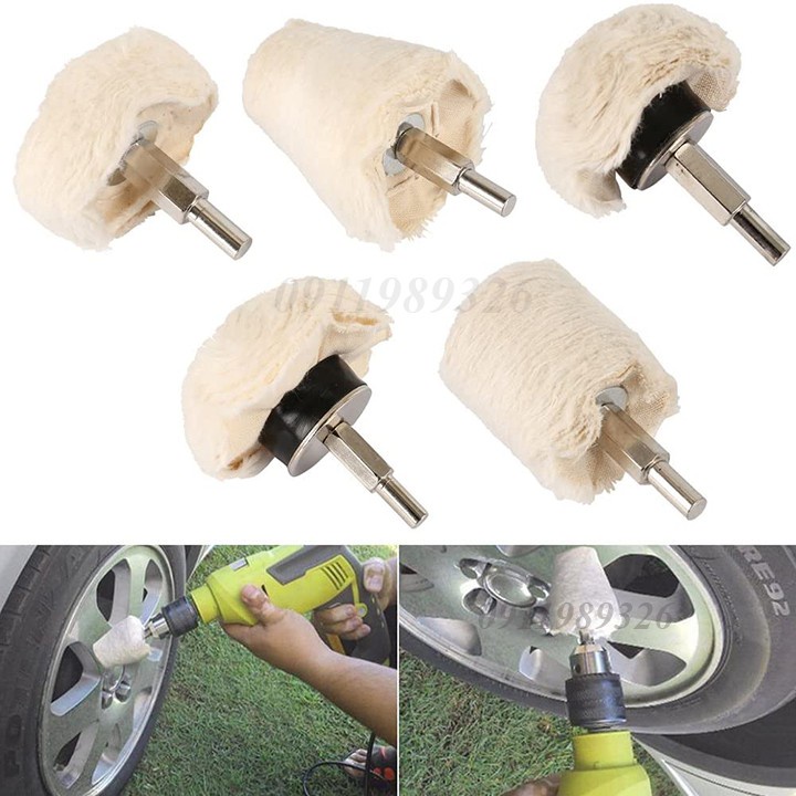 Phớt đánh bóng bộ 5 đầu Phớt đánh bóng lông cừu gắn máy khoan trục 6mm