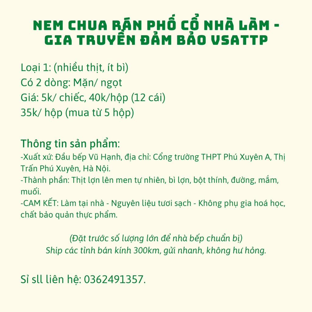 (NOWSHIP) Nem chua rán Hà Nội chuẩn vị nhà làm loại 1 siêu ngon nem Chua rán phố cổ hộp 12c