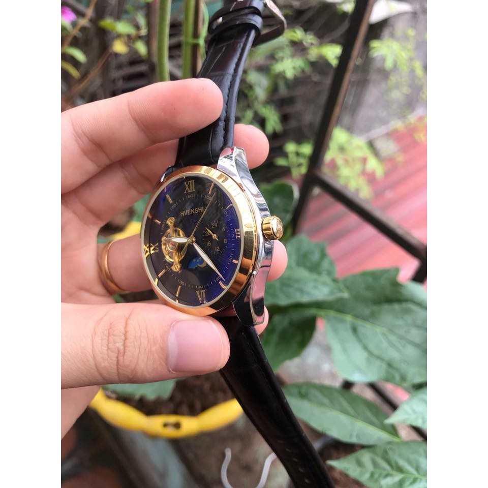 ĐỒNG HỒ CƠ TỰ ĐỘNG NAM AUTOMATIC CHÍNH HÃNG HVENSHI DÂY DA CAO CẤP TẶNG KÈM VÒNG ĐEO TAY TỲ HƯU ĐẸP GIÁ RẺ