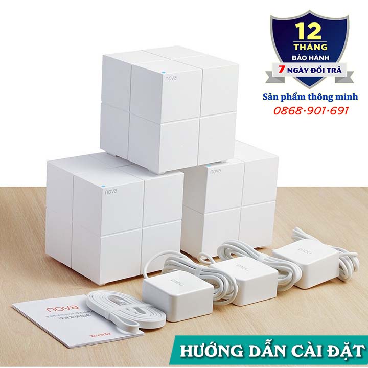 Bộ 3 cục phát Wifi Router Mesh không dây Tenda Nova MW6 băng tần kép - chuẩn AC1200-hỗ trợ mesh ghép nối nhiều thiết bị
