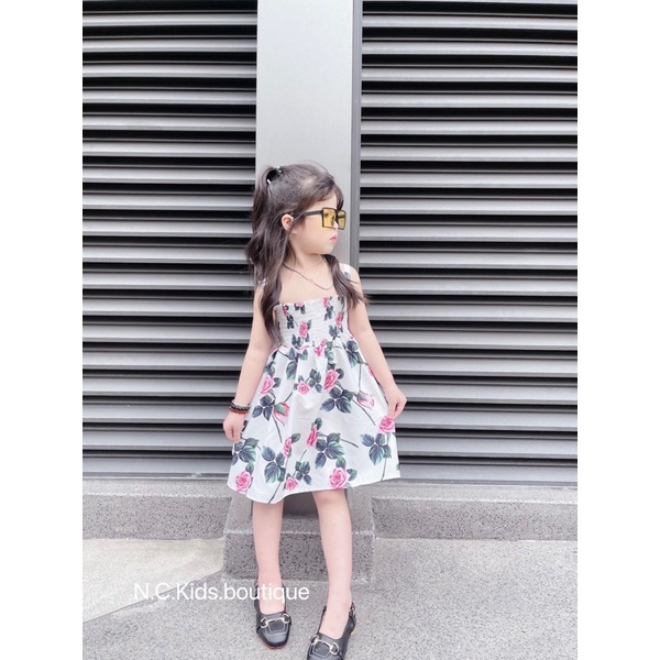 Váy voan hoa maxi kèm mũ cho bé gái