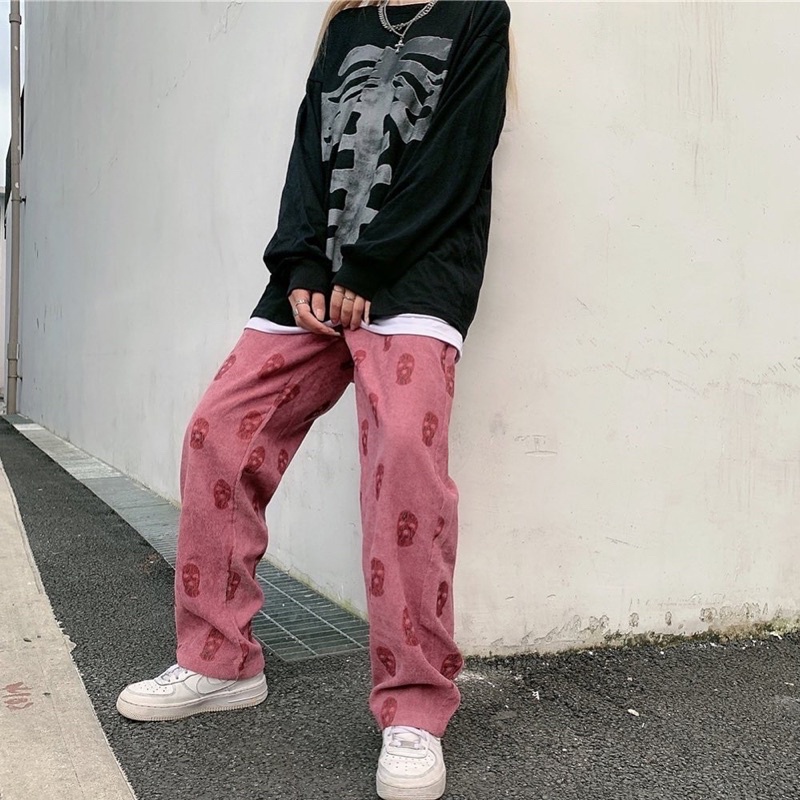 Quần culottes chất liệu nhung tăm hoạ tiết