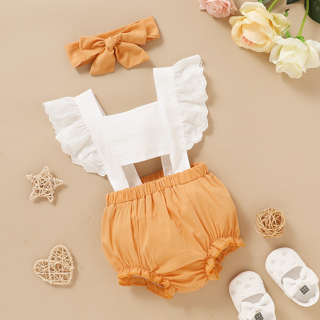 Bộ áo liền quần MIKRDOO tay bèo dễ thương cho bé gái