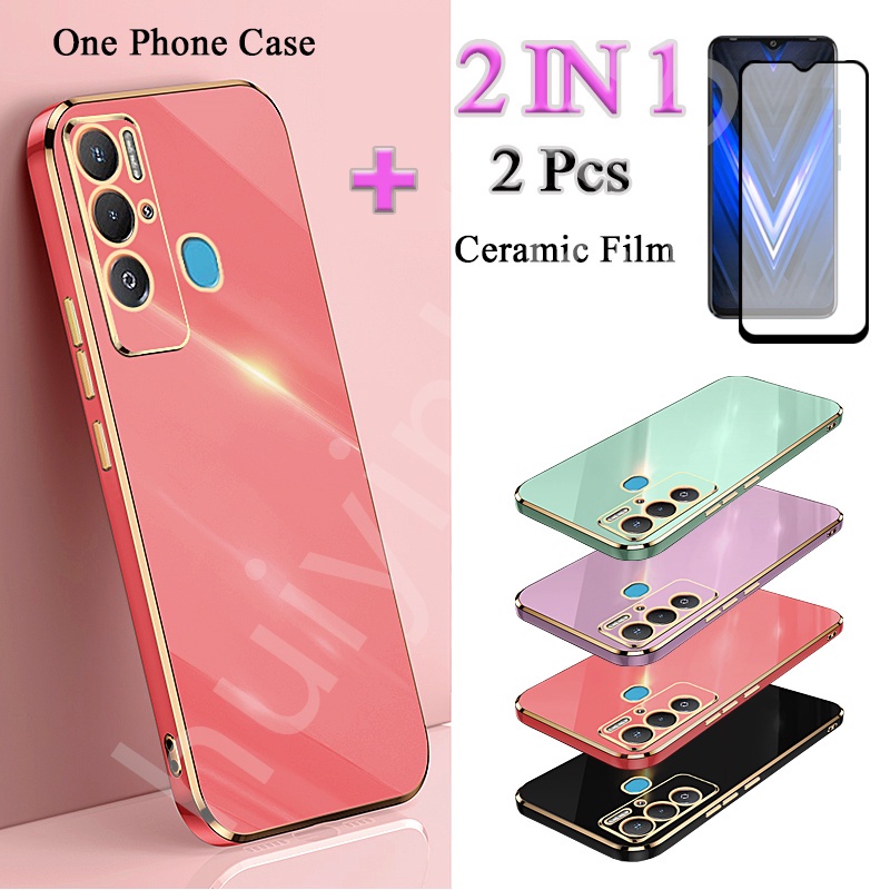 Ốp Điện Thoại Mạ Điện 2 Trong 1 Với Màn Hình Bảo Vệ Cho Tecno Pova Neo Tecno LE6 Traight Edge