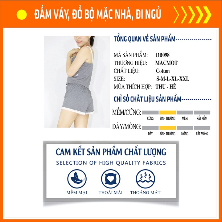 DB098 - Bộ đồ áo hai dây quần đùi ngắn phù hợp mặc đi chơi dạo phố, đi bộ,  đồ bộ nữ mặc nhà, đồ đi ngủ nữ. Macmot