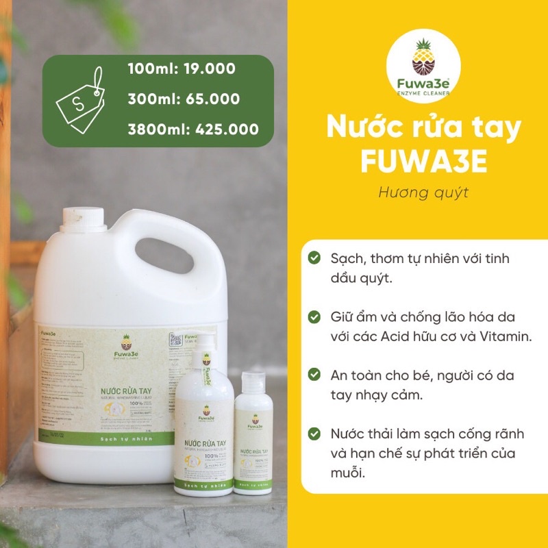 Nước rửa tay hữu cơ fuwa3e sinh học Thiên Nhiên Organics🌿hương cam quýt🌿sạch khuẩn,mềm da,không khô,an toàn mẹ bé