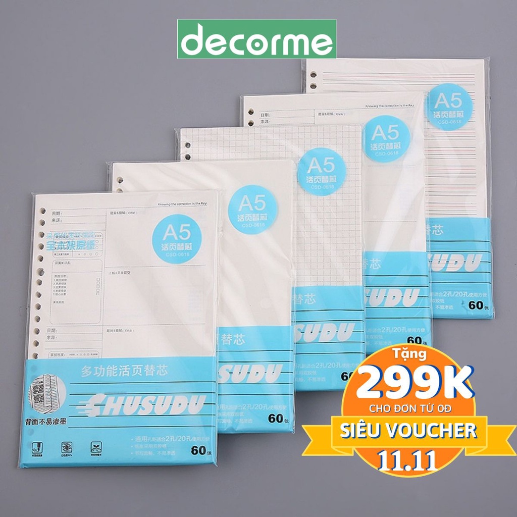 Giấy refill A4 B5 A5 20 26 30 lỗ ruột sổ còng A4 B5 A5 Decorme 80gsm XD giấy refill planner bullet journal