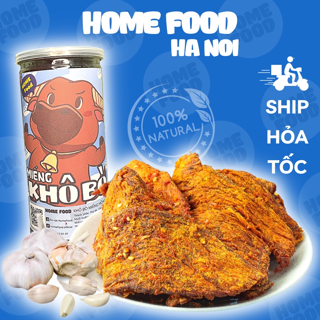 Khô bò miếng HomeFood 300gr bò khô miếng Hồng Ngự mềm ngon chuẩn loại 1 đồ ăn vặt Việt Nam an toàn vệ sinh thực phẩm