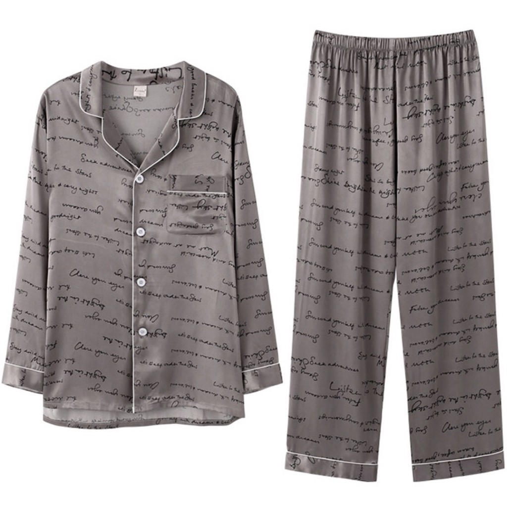 Đồ bộ nam pijama mặc nhà chất liệu lụa mềm sang trọng dài tay mẫu 723 màu bạch kim (Hàng có sẵn)