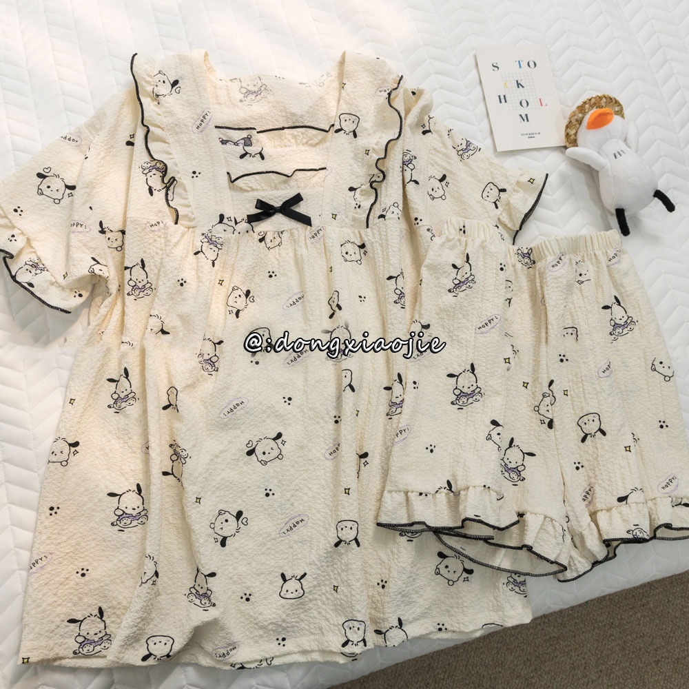 Summer cartoon pajamas women's Japanese pachachi superior feeling ins sweet lovely thin loose home suit