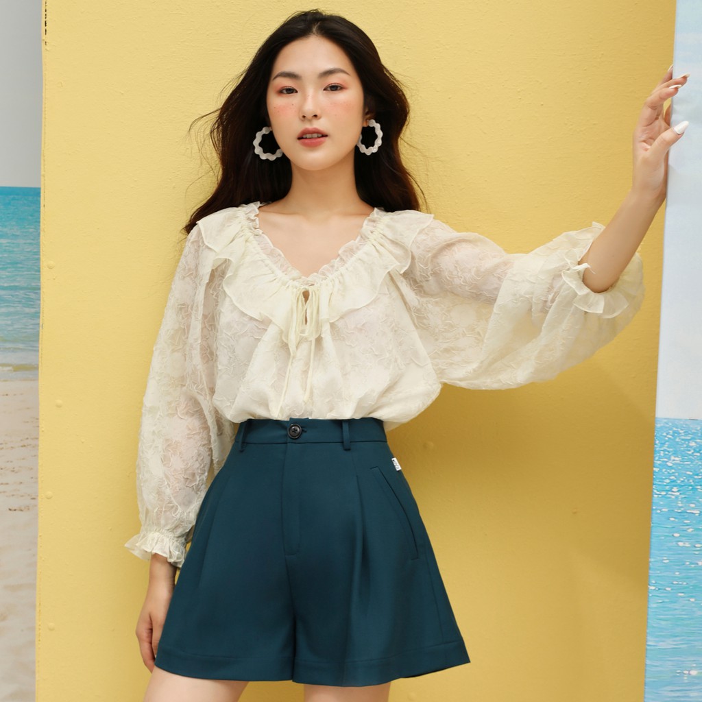 Quần short nữ Méo shop ống suông lưng cao có túi Veron