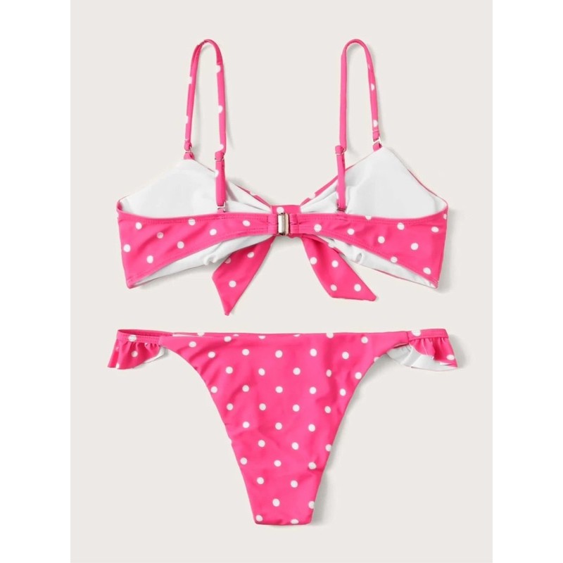 [BKN536] &lt;ÂU&gt; SET BIKINI NƠ NGỰC CHẤM BI XANH BLUE/ĐỎ/HỒNG