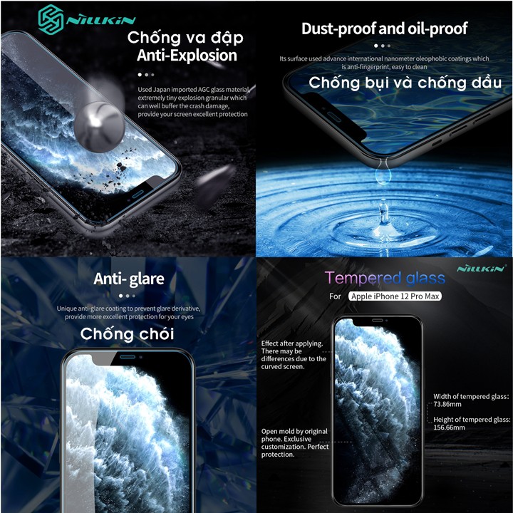 KÍNH CƯỜNG LỰC IPHONE 12 MINI - 12 - 12 PRO - 12 PRO MAX NILLKIN H+PRO 0.2MM CHÍNH HÃNG