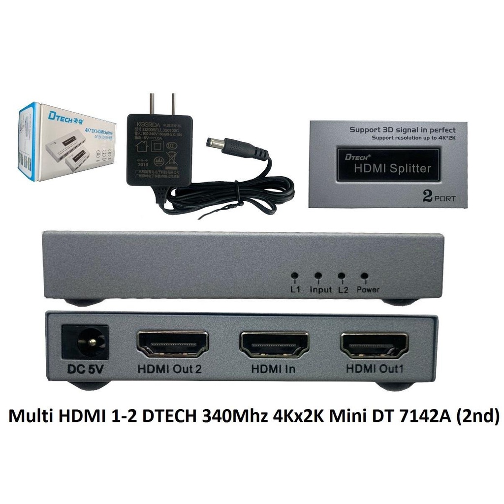Bộ chia HDMI 1 to 2 4K*2K Dtech DT-7142A
