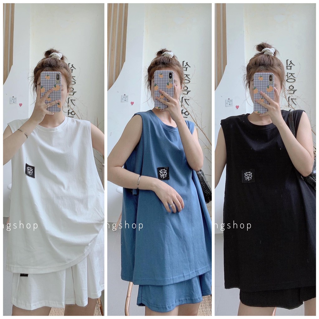 Set Đồ Bộ Nữ Ulzzang  Áo Ba Lỗ tanktop + Quần đùi ngắn nữ Đồ bộ nữ thể thao ngủ mặc nhà mùa hè Cá Tính Đi Chơi