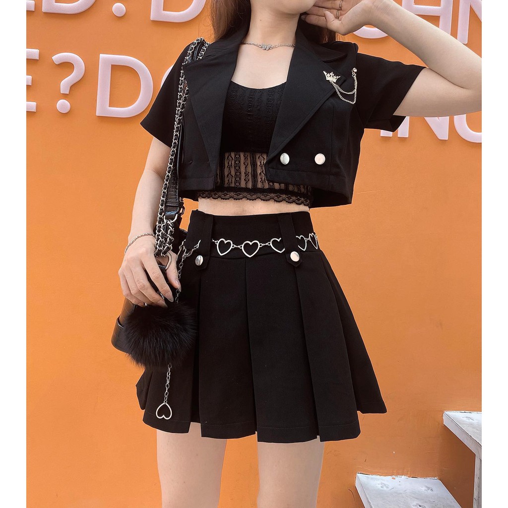 SET blazer crop + váy quần + charm cài áo - ko kèm belt váy QUEEN