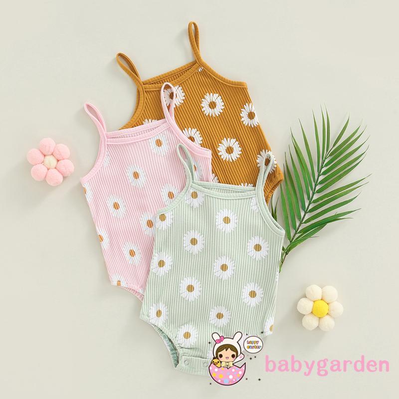 BABYGARDEN-0-24months Baby Girl Summer Romper, Sleeveless Spaghetti Strap Daisy Print One Piece Bodysuit
