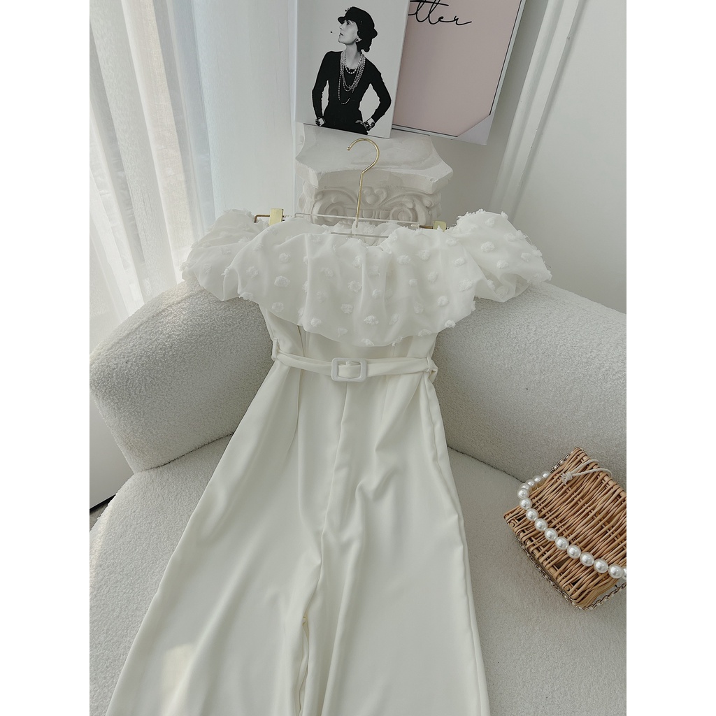 JUMPSUIT SUÔNG DÀI BẸT VAI KÈM BELT