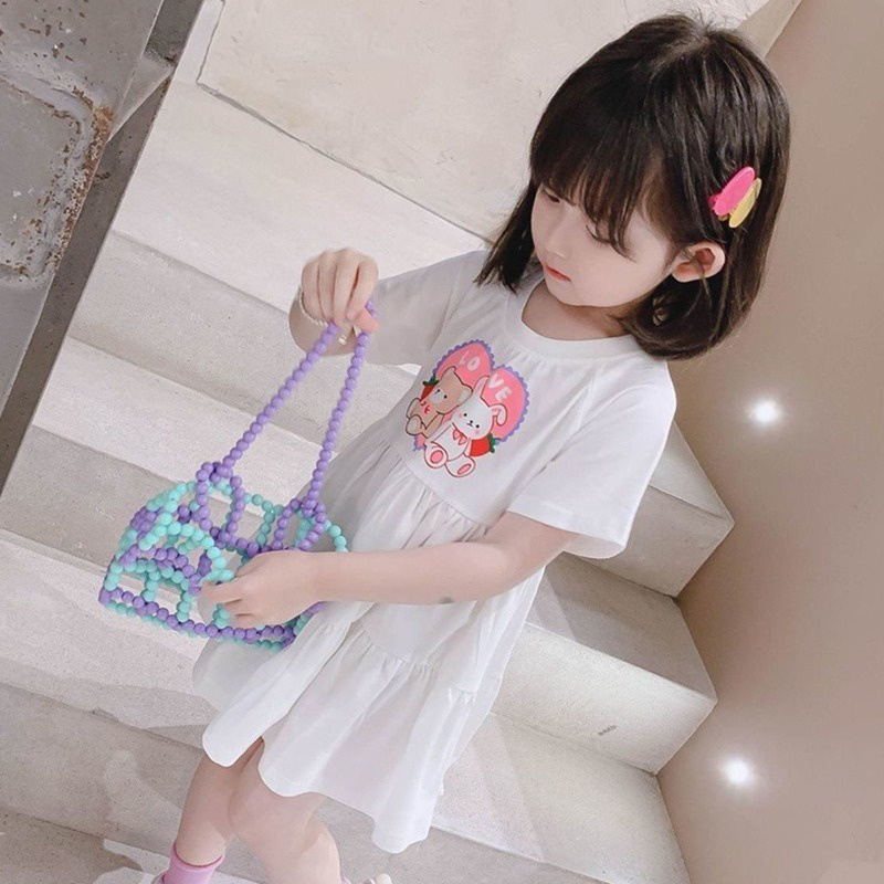 Đầm Công Chúa Mùa Hè Tay Cộc In Họa Tiết Hoạt Hình Cho Bé Gái Se7en