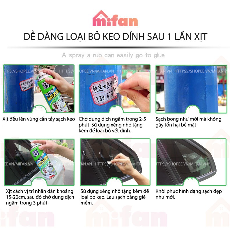 Bình Xịt Tẩy Keo Băng Dính BOTNY Sticker Remover - Làm sạch vết băng dính keo dán mọi bề mặt - MIFAN HÀNG CHÍNH HÃNG