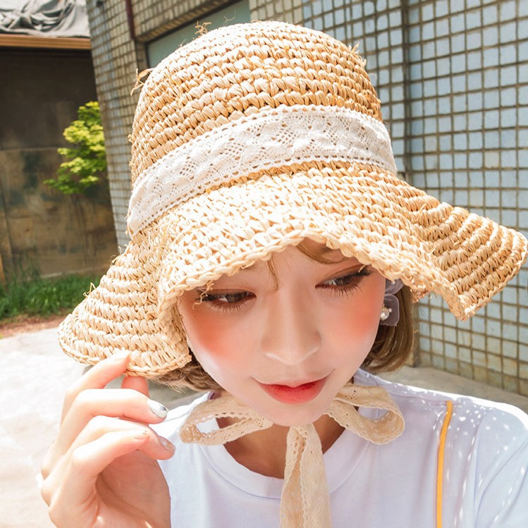 Nón cói dây ren phong cách tiểu thư