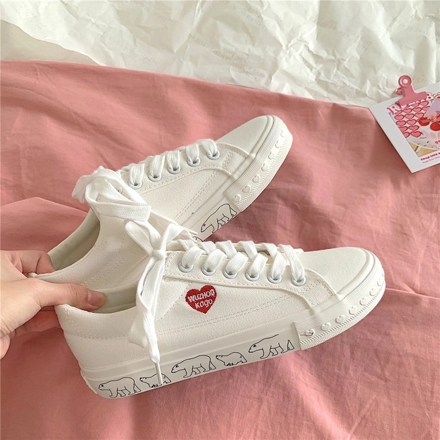 6:30PM Order Mã 104 Giày sneaker ulzzang dáng vans basic custom thêu trái tim đế trái tim nổi vẽ hình gấu hot trend