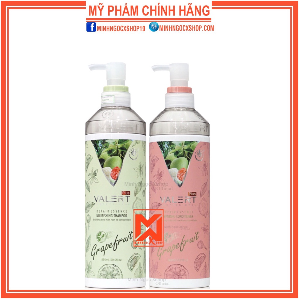 Combo dầu gội bưởi - dầu xả bưởi VALERT GRAPEFRUIT 850ml tặng xịt bưởi VITALYCIL chống rụng kích mọc tóc