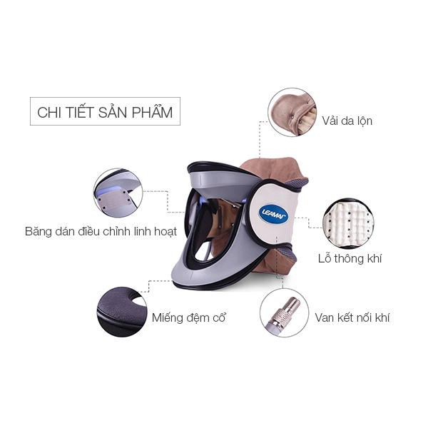 Đai hơi cổ hỗ trợ kéo giãn cổ Leamai C03. Dụng cụ nâng đỡ định hình cột sống, giam dau do thoát vị đĩa đệm [Hibaby Plus]