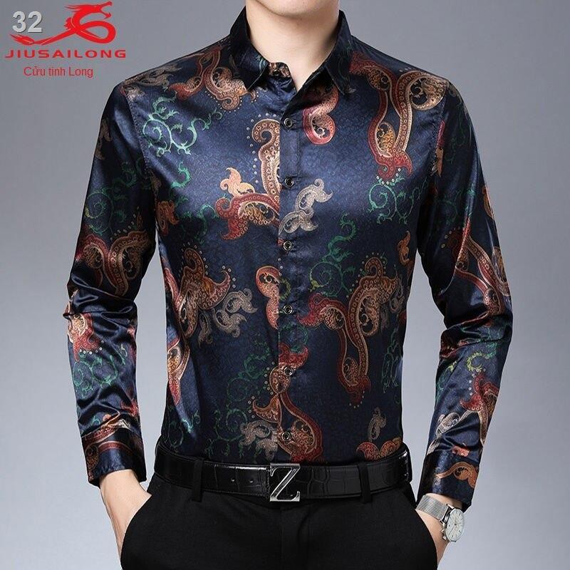 Áo sơ mi dài tay dành cho nam mùa xuân, trung niên và thanh niên, công sở in hình bình thường