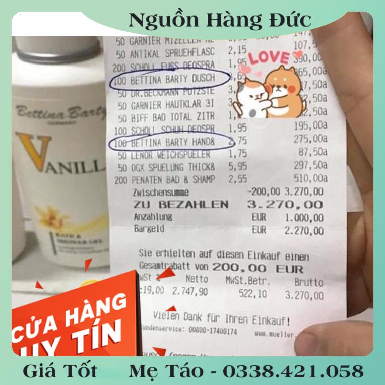 [auth] Sữa Tắm, Dưỡng Thể Hương Nước Hoa Vanilla Đức Đủ BILL [Hot]
