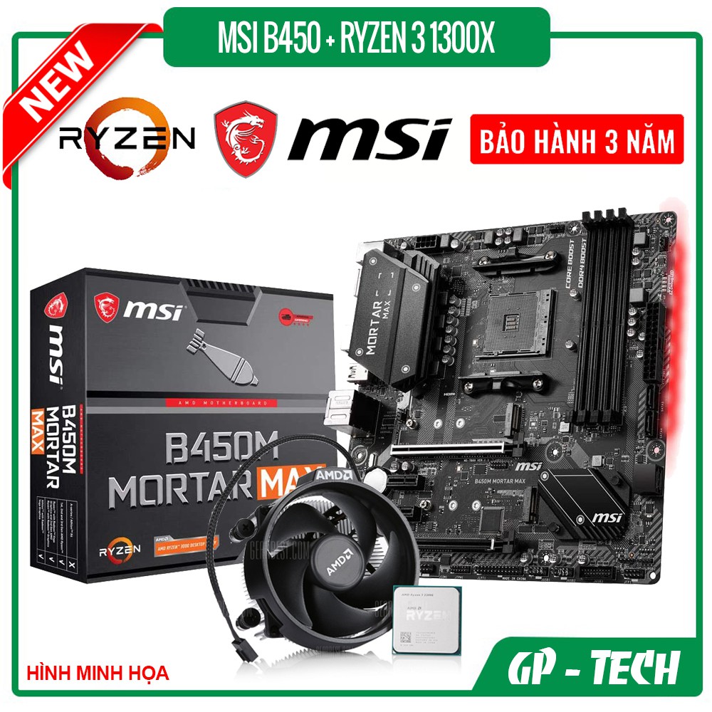 Combo Bo mạch chủ MSI B450M MOTAR MAX + CPU Ryzen 3 1300X (BH 03 Năm)