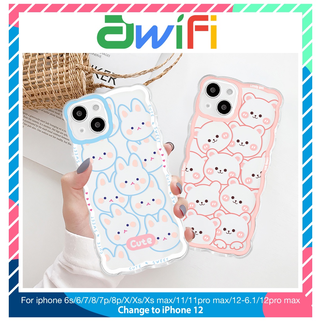 Ốp lưng iphone trong lượn sóng gấu thỏ cute 6/6plus/7/7plus/8/8plus/xs/11/12/13/pro/max/plus/promax-Sale Hot B2-14