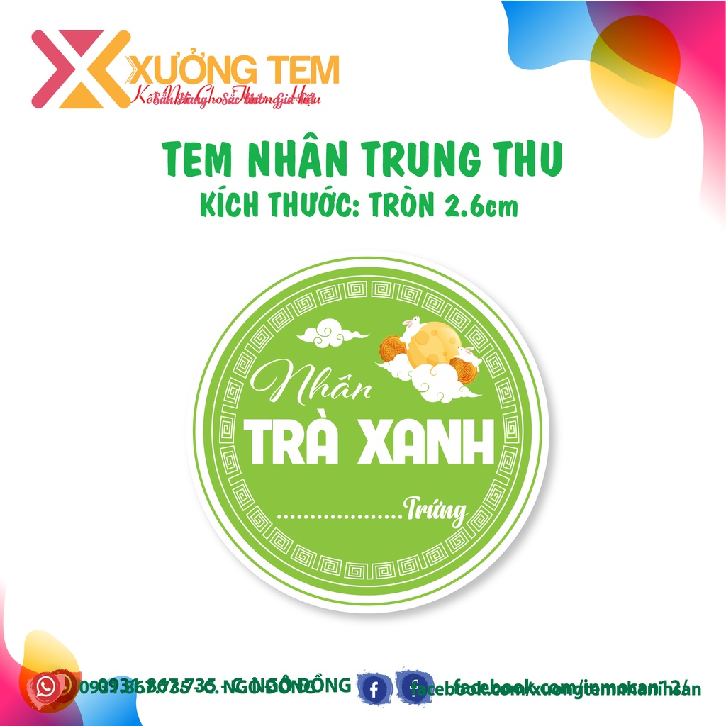 20 Tem Dán, Nhãn Nhân Bánh Trung Thu - Nhiều Mẫu Tròn- Mới 2022