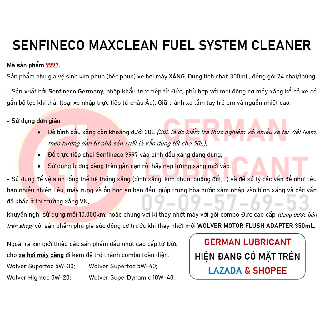 Phụ gia Senfineco MaxCleane Fuel System Cleaner 9997  - Senfineco 9997  - German Lubricant