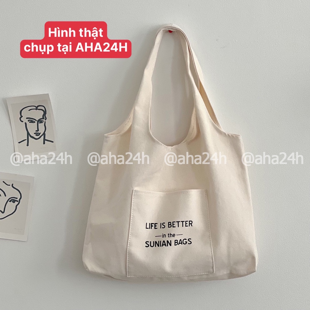 Túi tote vải Canvas túi nhỏ phong cách đi học đi chời hàn quốc giá rẻ in Life is better AH1606