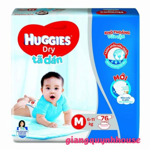 Tã dán Huggies Dry siêu đại đủ size M76 L68 XL62 XXL56