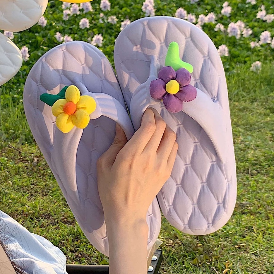 Dép xỏ ngón MARTINI bằng eva đế dày phong cách ngọt ngào họa tiết hoa dùng đi biển cho nữ